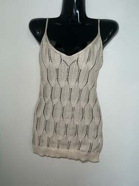 SHEIN Beige Crochet V-Neck Knit Camisole Tank Top